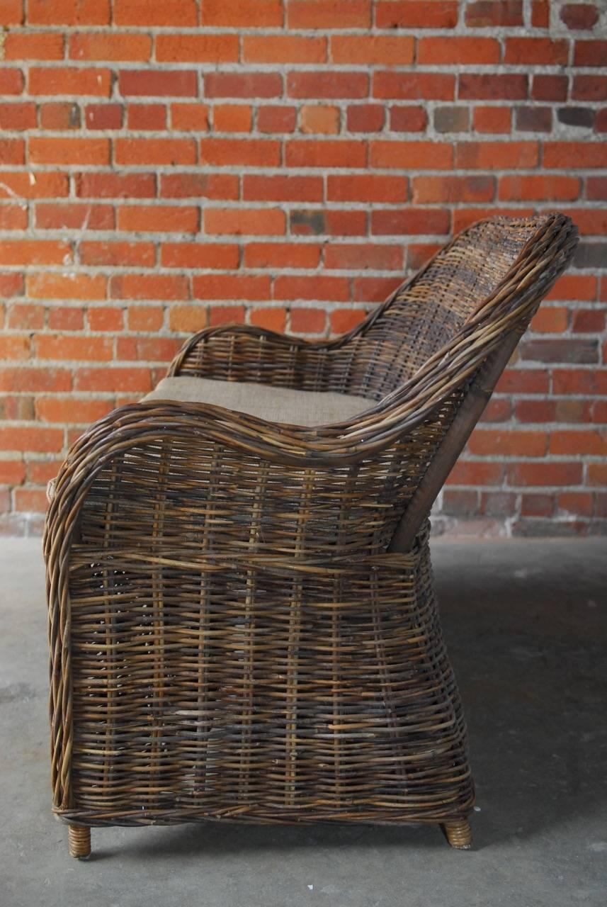 Burlap Organic Modern Woven Rattan and Wicker Settee