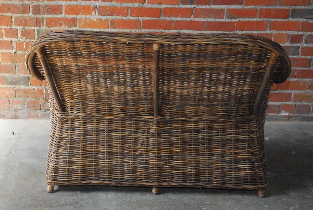 Organic Modern Woven Rattan and Wicker Settee 1