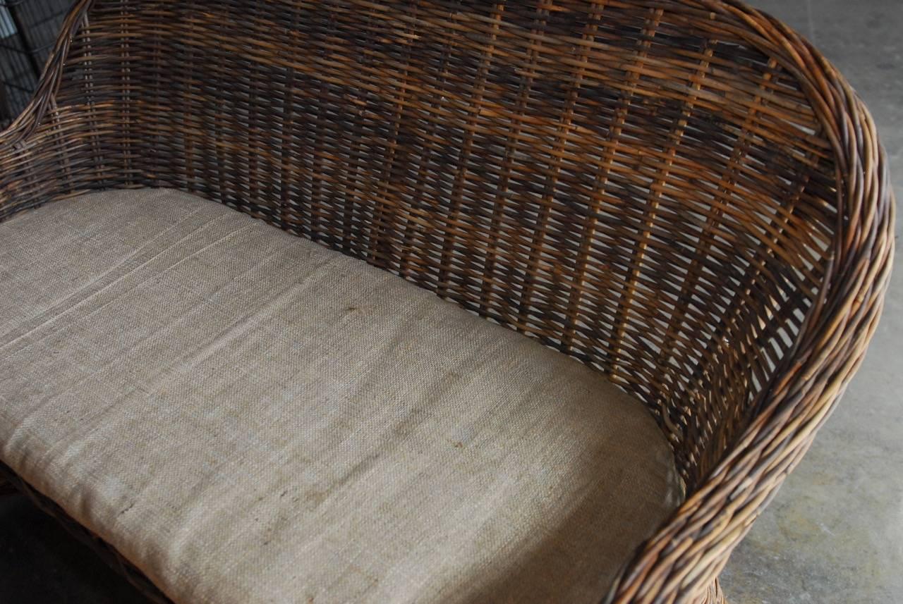 Organic Modern Woven Rattan and Wicker Settee 3