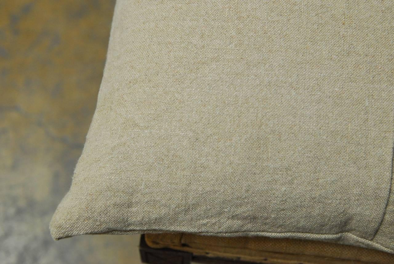 Louis XVI Style Oak Bench with Burlap and Linen Upholstery 4