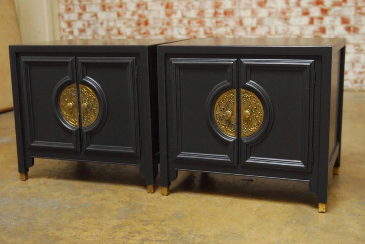 Mid-Century Modern Pair of James Mont Style for Century Furniture Lacquer Nightstands