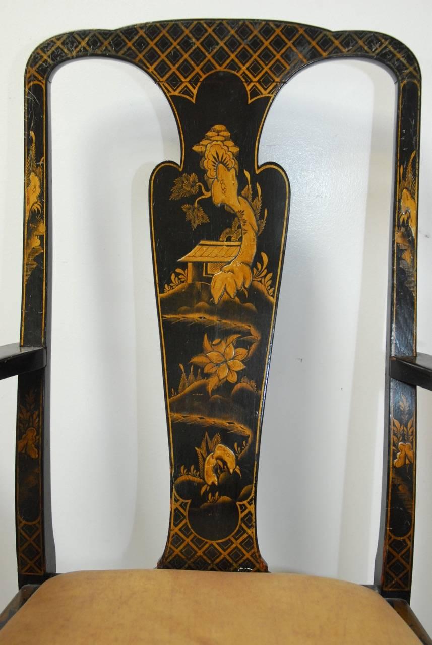 Set of Six Queen Anne Style Chinoiserie Lacquer Dining Chairs 2