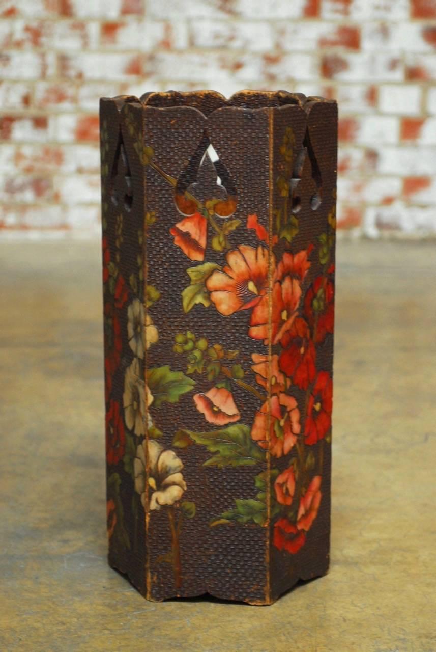 Hand-Crafted Moorish Floral Polychrome Carved Umbrella Stand