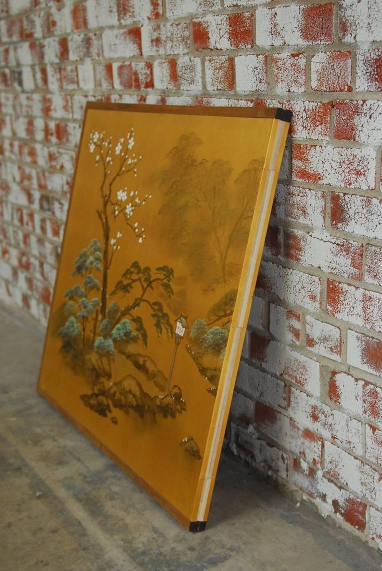 Japanese TwoSided Folding Byobu Silk Painted Screen For Sale at 1stdibs