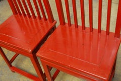 Pair of Ming Style Chinese Red Lacquer Chairs