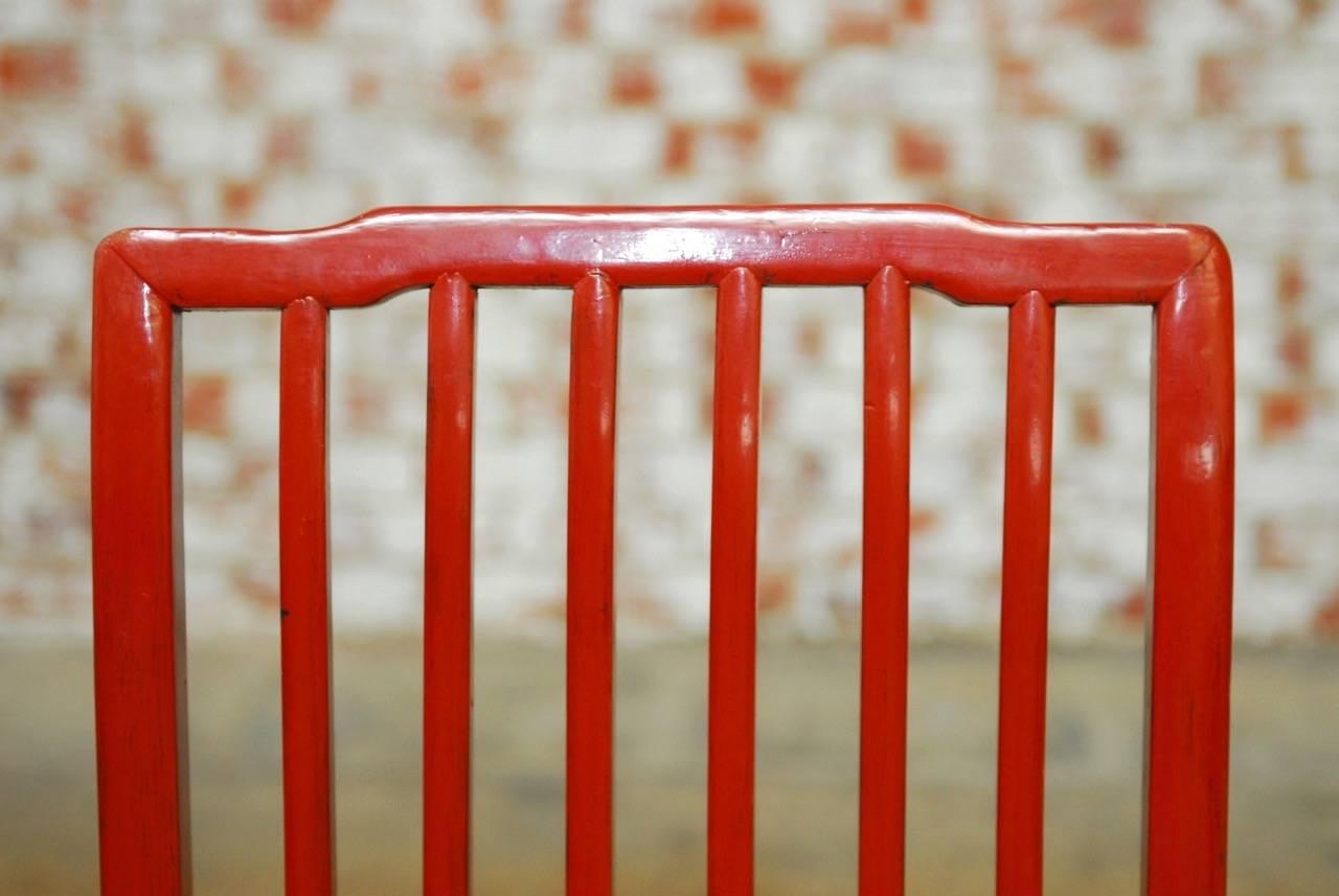 20th Century Pair of Ming Style Chinese Red Lacquer Chairs