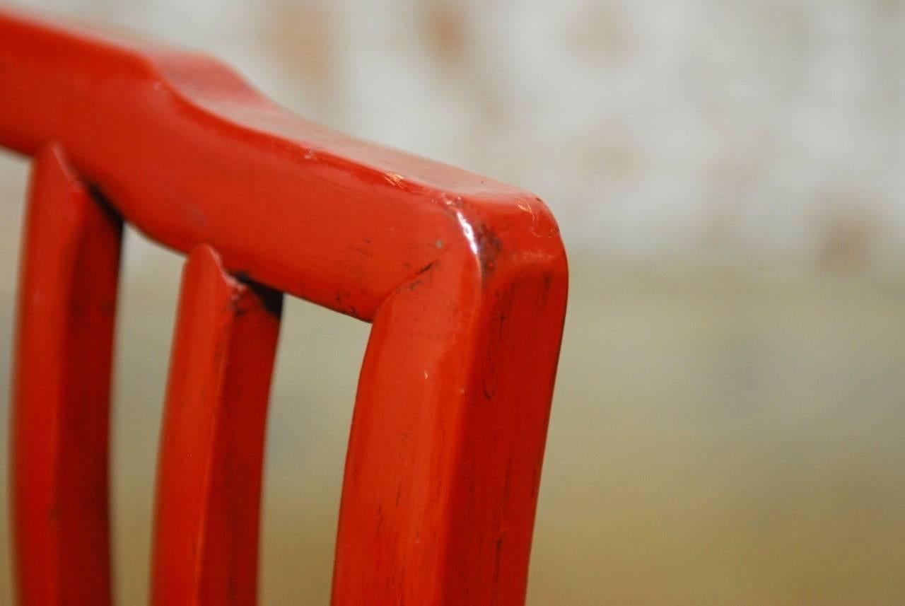 Pair of Ming Style Chinese Red Lacquer Chairs 4