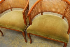 Pair of Mid-Century Caned Barrel Back Armchairs
