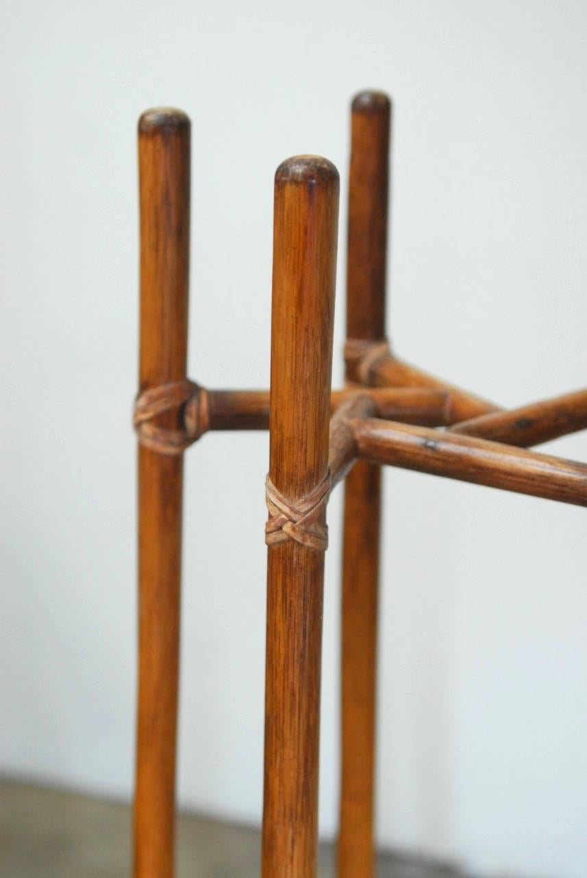 Hand-Crafted Pair of Midcentury Bamboo Rattan Plant Stands by McGuire