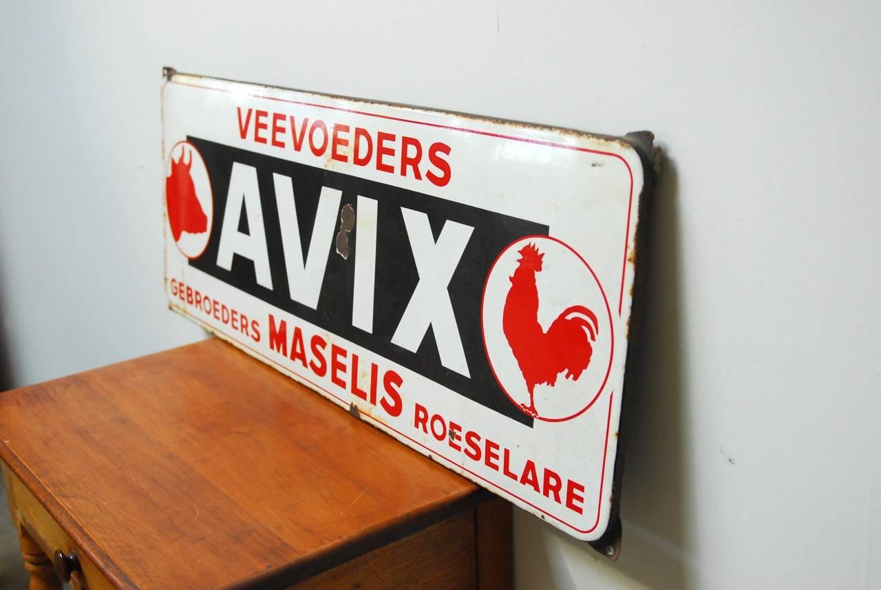 Antique Dutch Enameled Metal Farm Animal Feed Sign In Distressed Condition For Sale In Rio Vista, CA