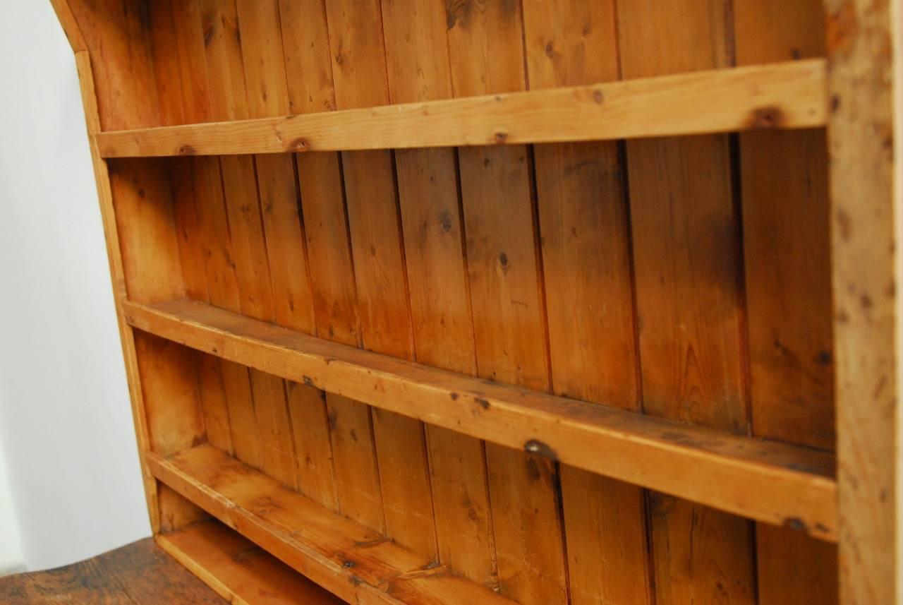 Georgian 19th Century English Pine Welsh Cupboard Dresser with Rack