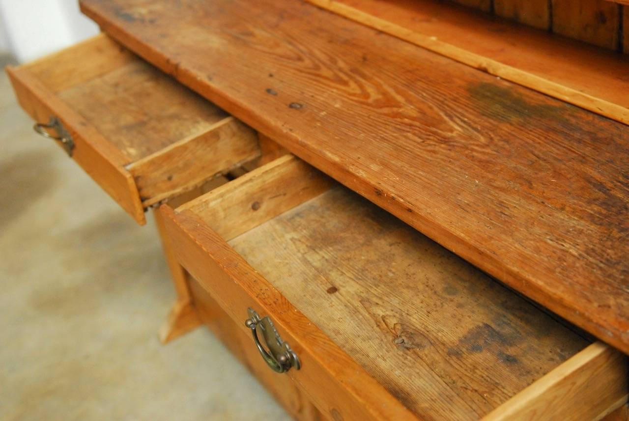 Hand-Crafted 19th Century English Pine Welsh Cupboard Dresser with Rack