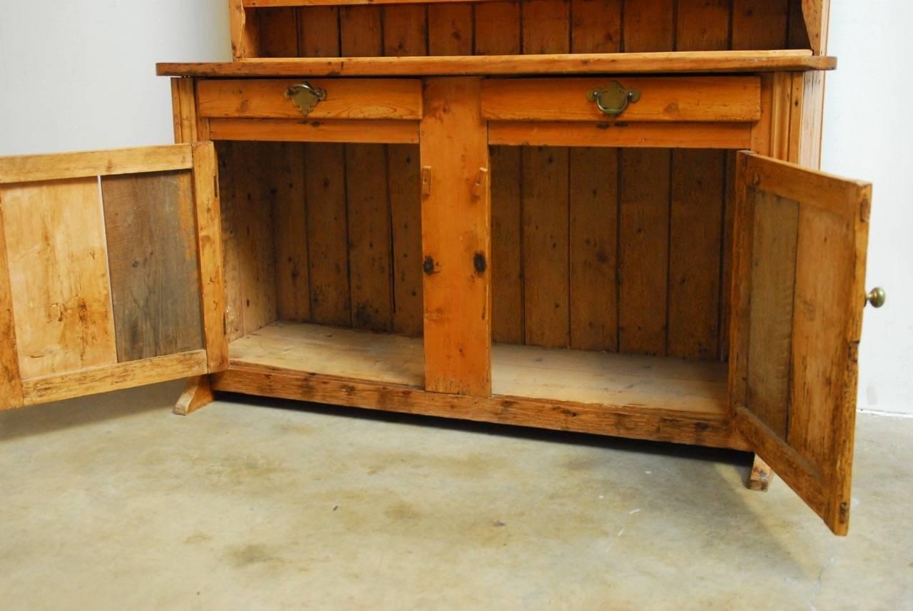 19th Century English Pine Welsh Cupboard Dresser with Rack In Distressed Condition In Rio Vista, CA