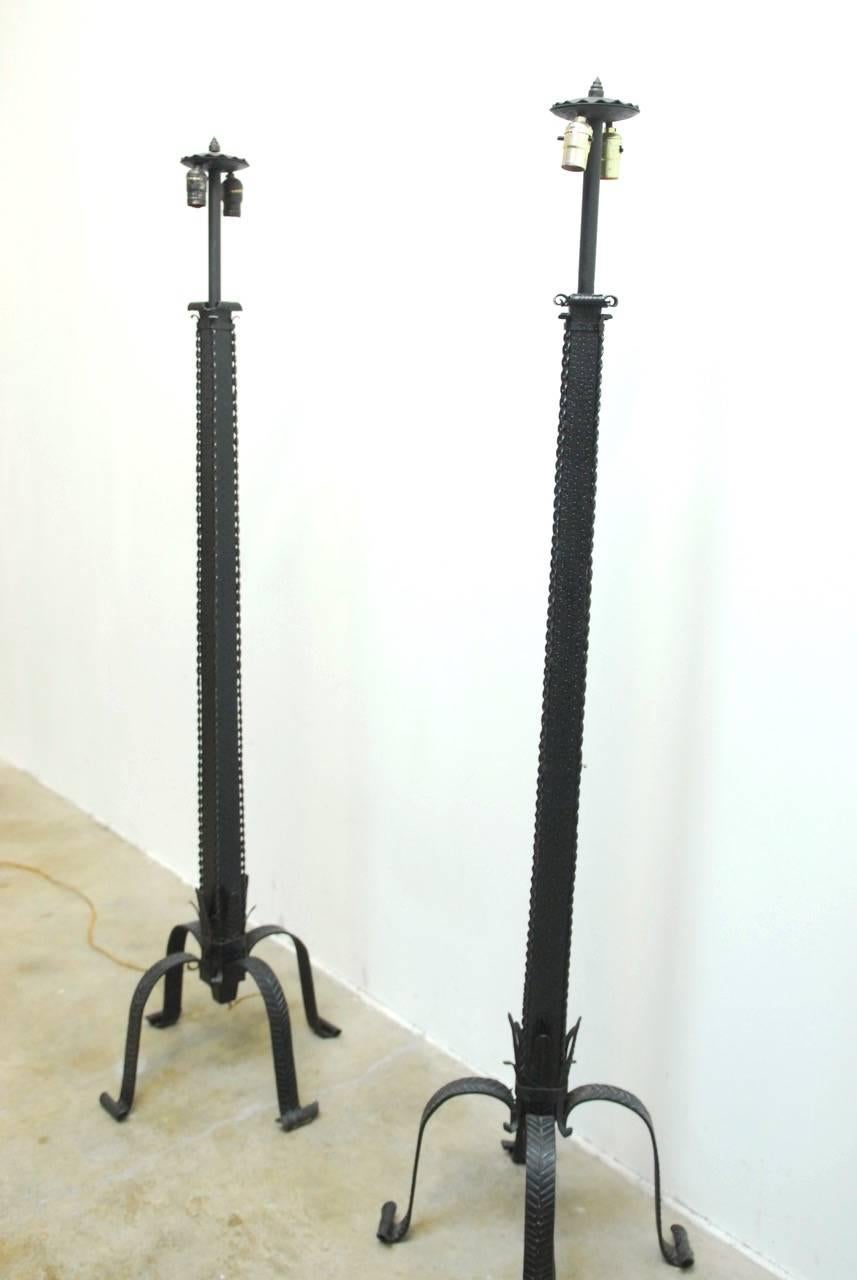Pair of French Art Deco Wrought Iron Floor Lamps 4