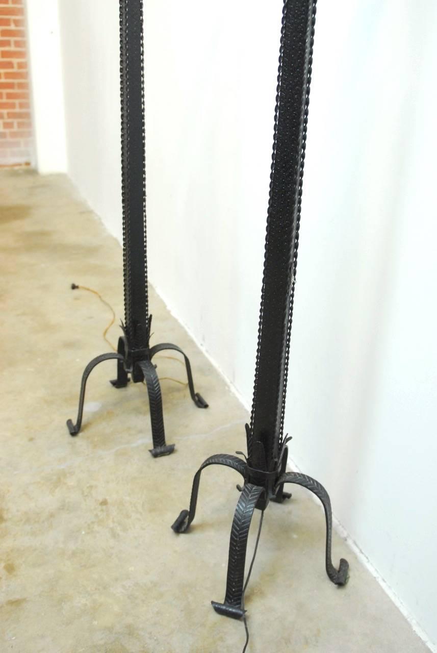20th Century Pair of French Art Deco Wrought Iron Floor Lamps