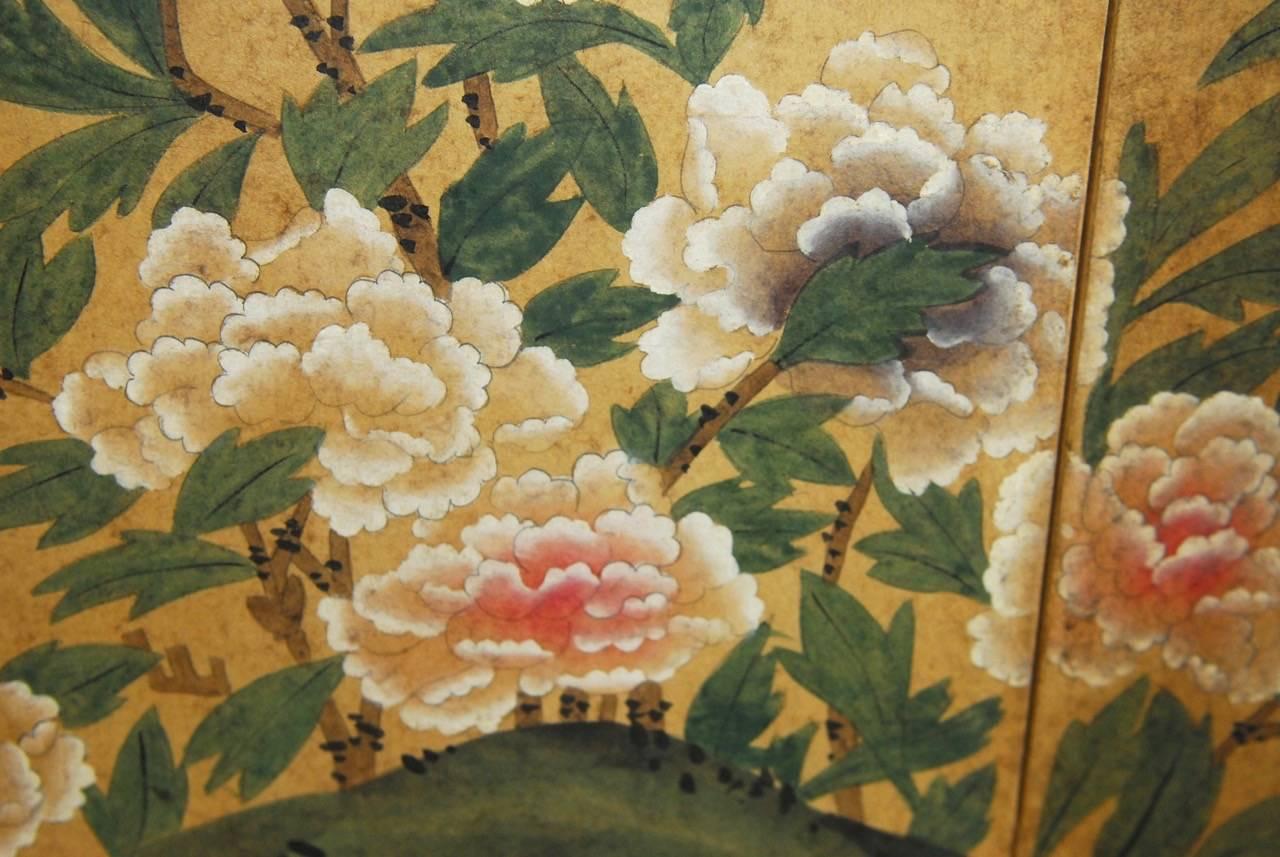 Japanese Four-Panel Floral and Foliate Byobu Screen 1