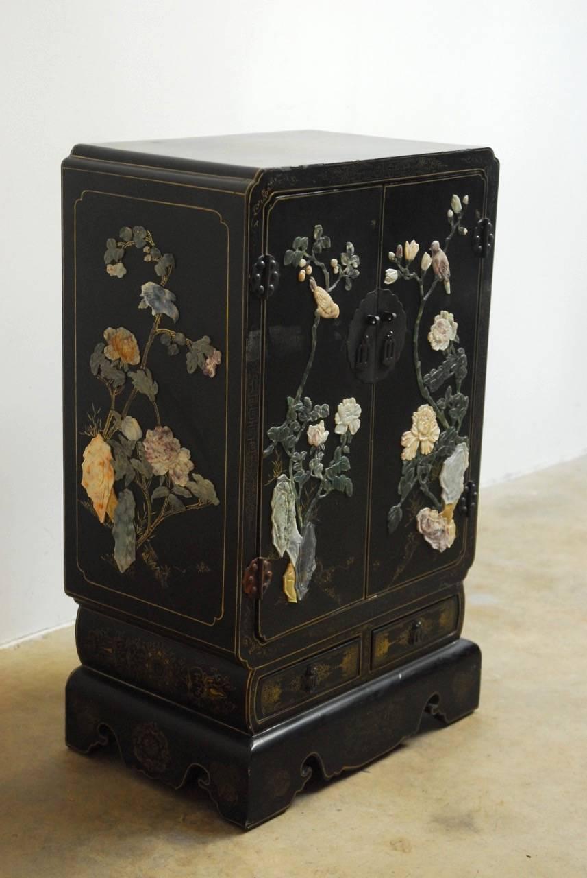 Chinese Export Chinese Black Lacquer Soapstone Scholar's Cabinet