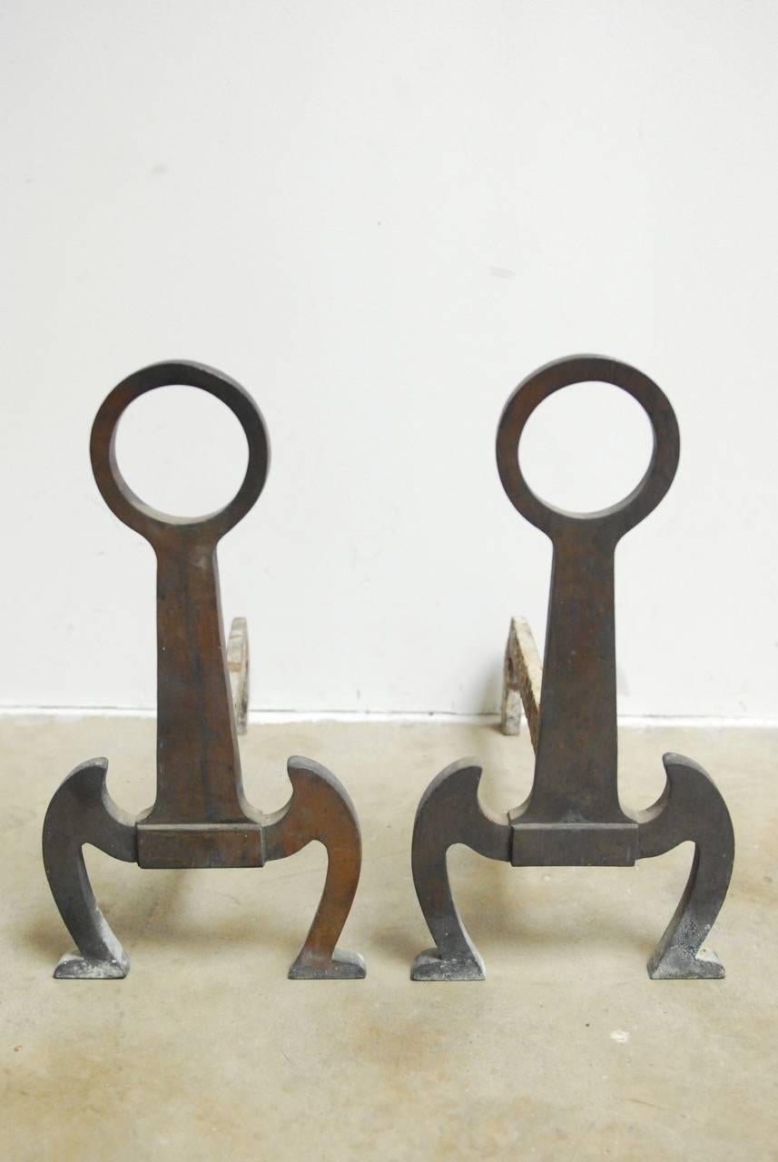 Hand-Crafted Pair of French Arts and Crafts Andirons