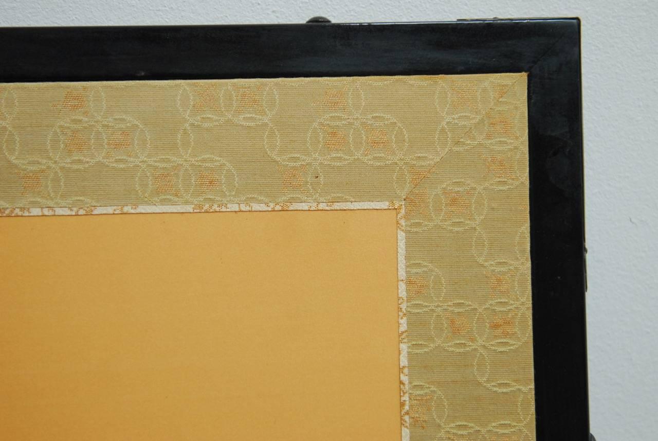 Brass Japanese Four-Panel Folding Byobu Screen of Iris Pond