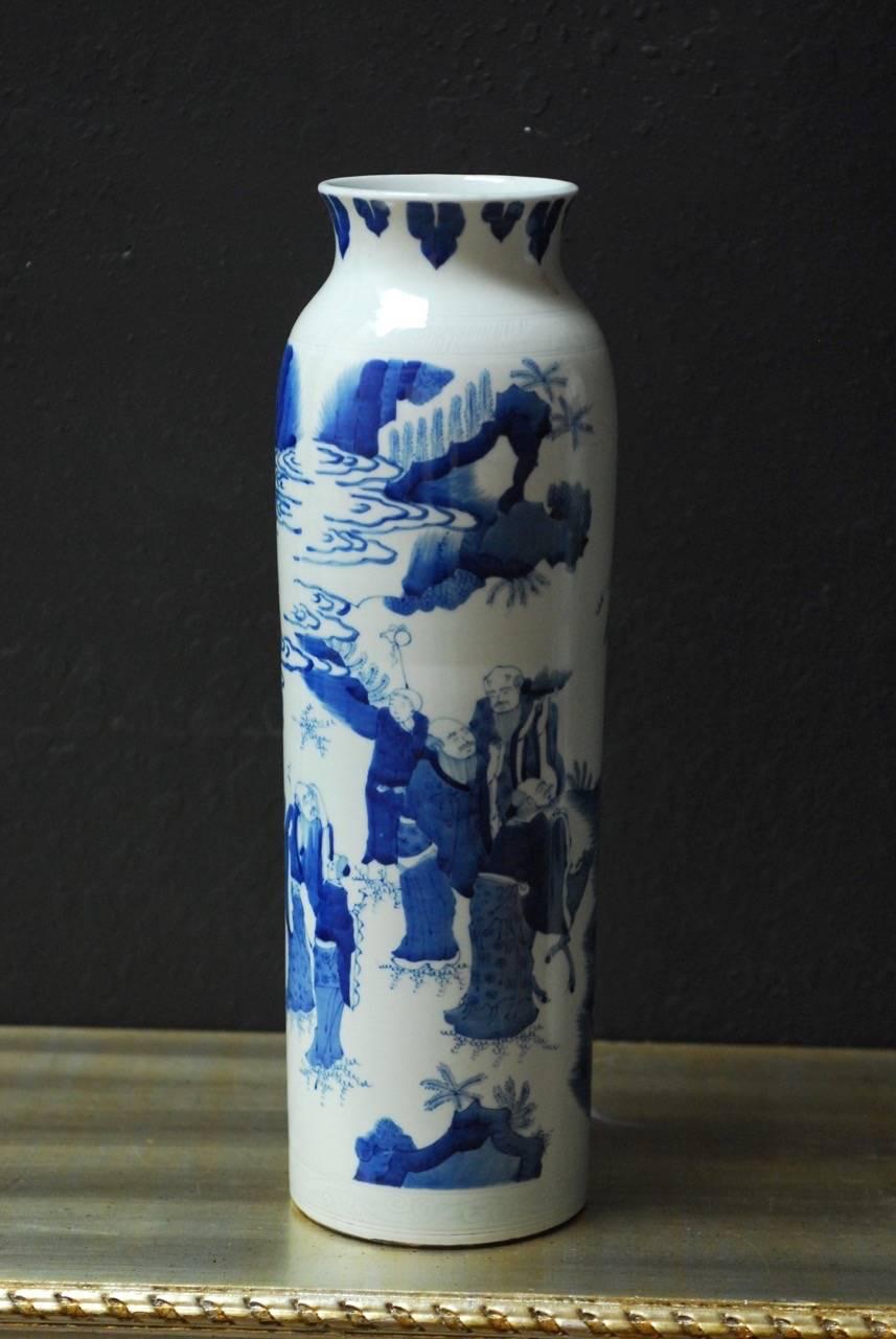 Chinese Export Pair of Chinese Blue and White Porcelain Immortal Vases