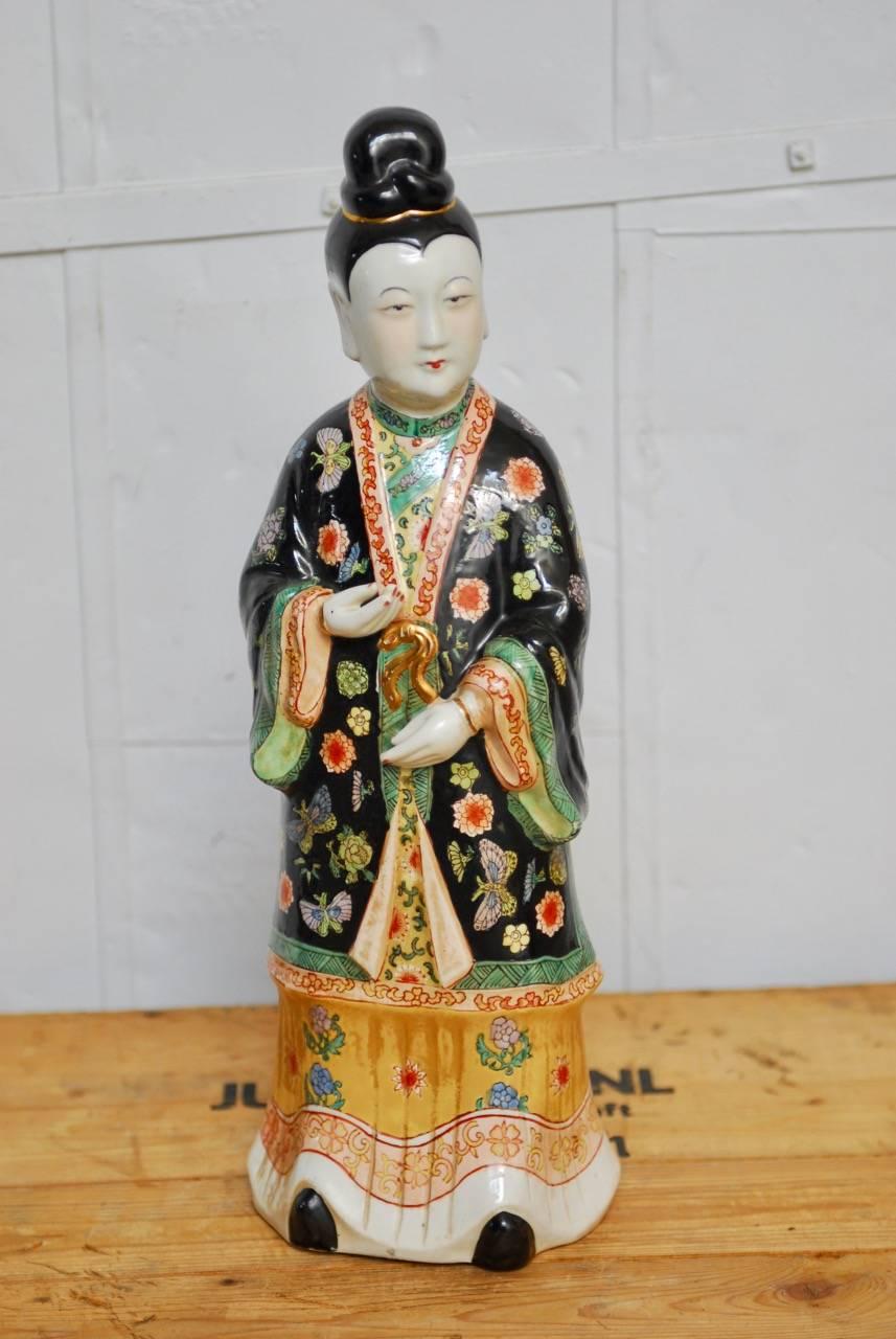 Chinese Export Chinese Famille Rose Enameled Porcelain Beauty Statue 