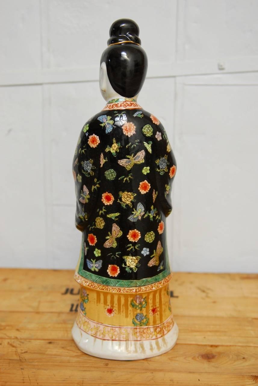 Chinese Famille Rose Enameled Porcelain Beauty Statue  2