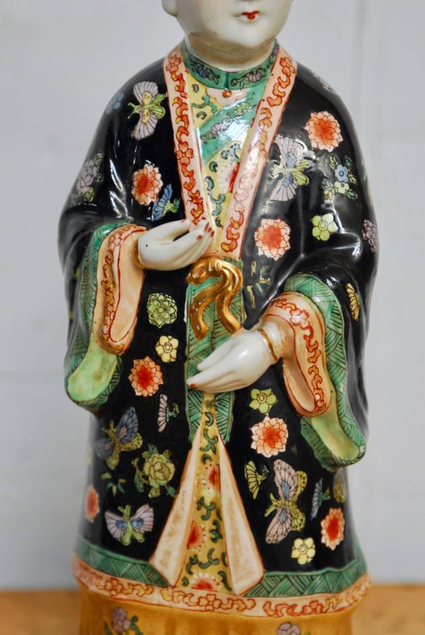 Chinese Famille Rose Enameled Porcelain Beauty Statue  In Good Condition In Rio Vista, CA