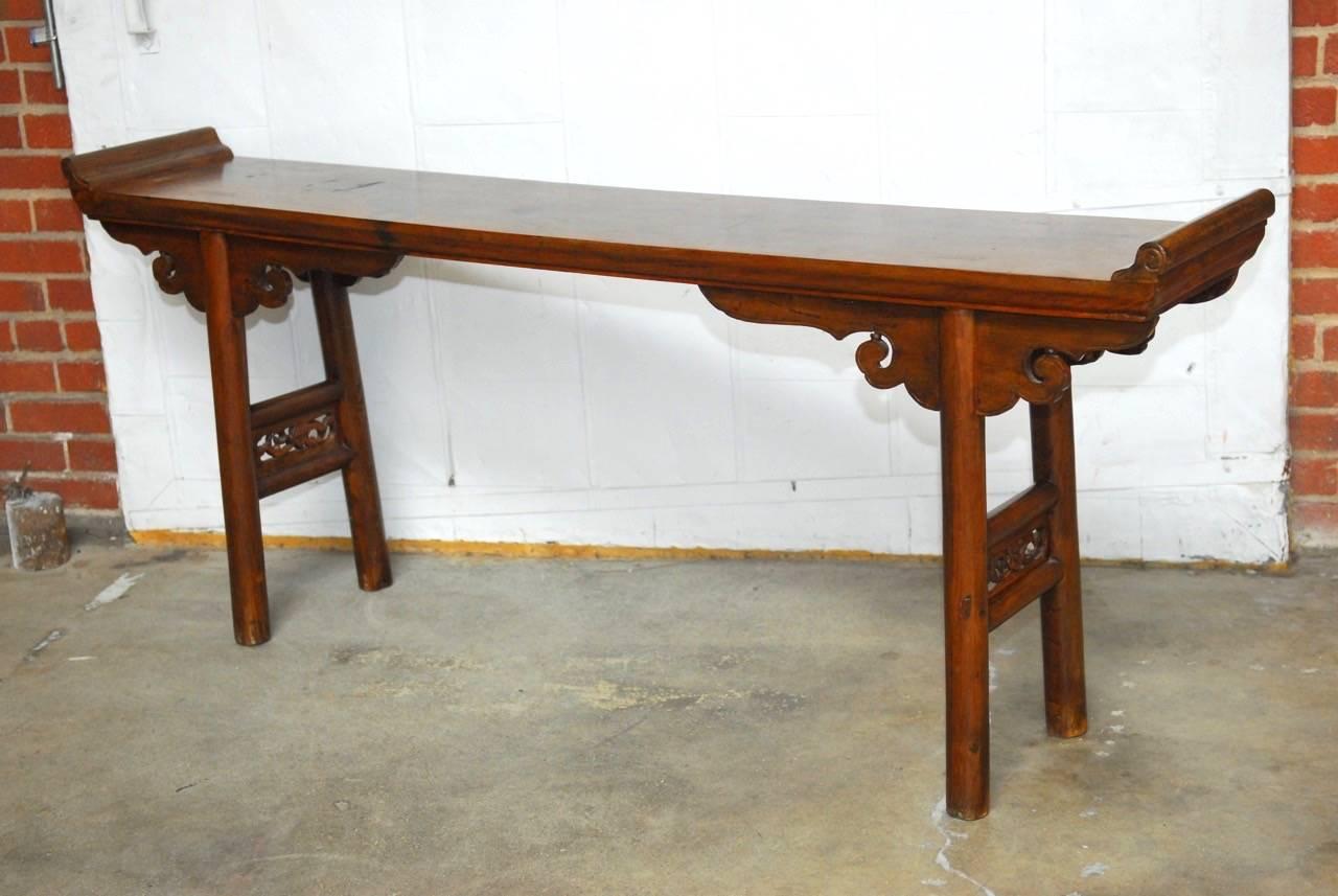 Hand-Crafted 19th Century Chinese Elm Altar Table Console