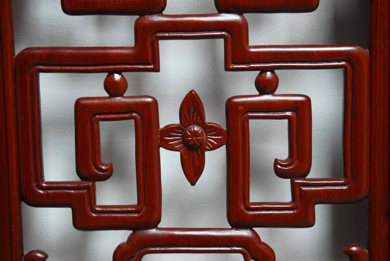 Hand-Carved Chinese Six-Panel Rosewood Carved Lattice Screen For Sale