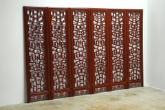 Chinese Six-Panel Rosewood Carved Lattice Screen