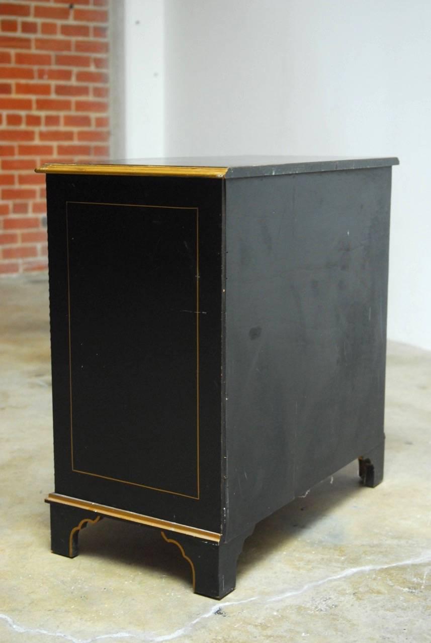 Midcentury Black Lacquer Chinoiserie Decorated Chest 1