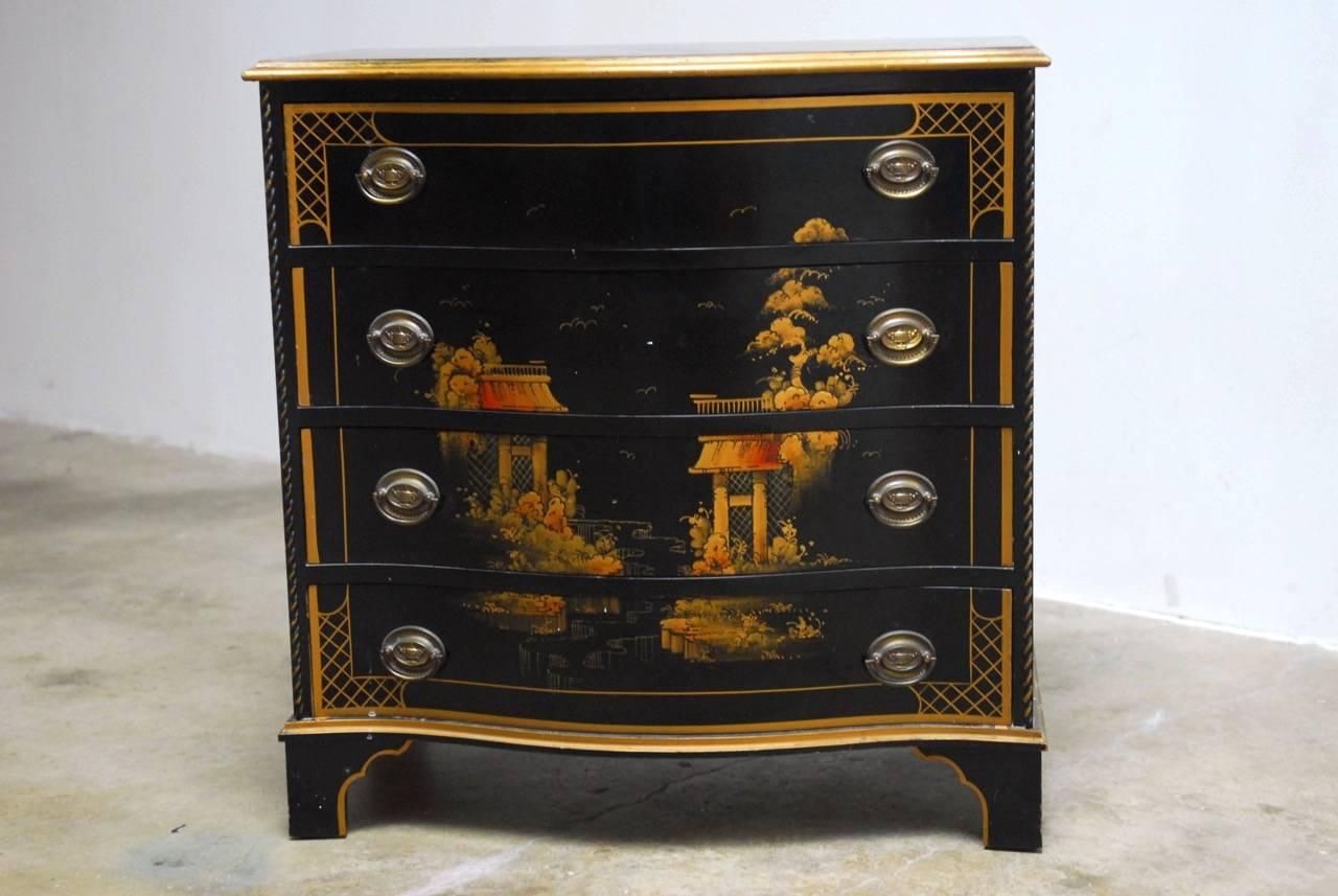 Mid-Century Modern Midcentury Black Lacquer Chinoiserie Decorated Chest