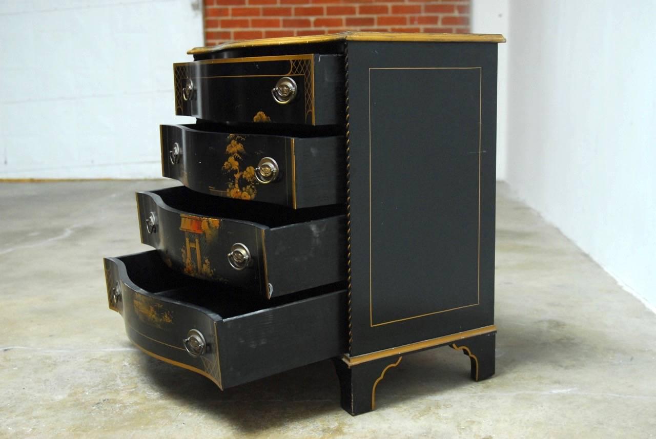 20th Century Midcentury Black Lacquer Chinoiserie Decorated Chest