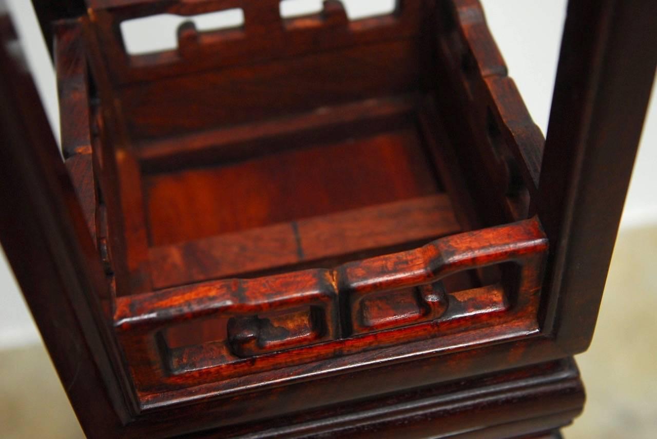 Pair of Chinese Rosewood Carved Plant Stand Pedestals  1