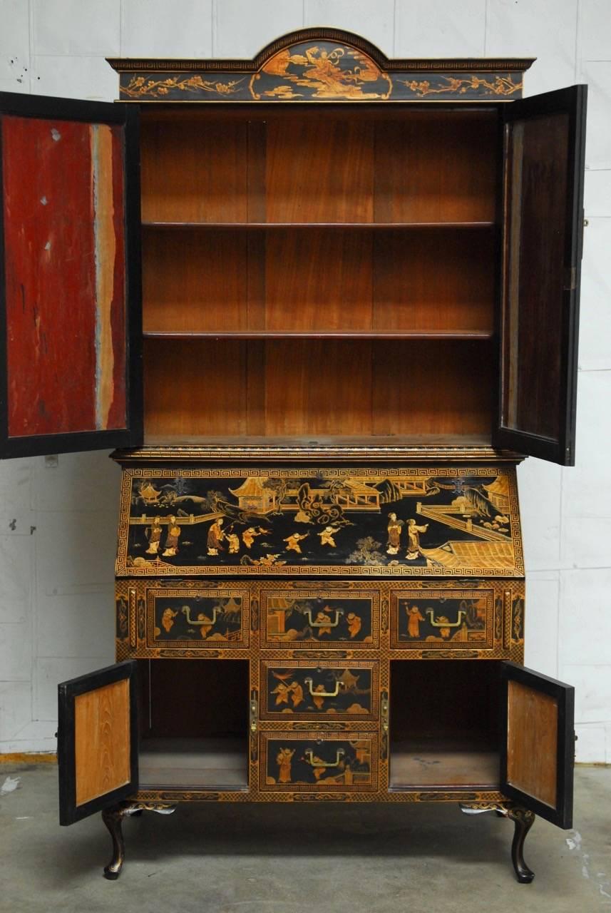 18th Century English Chinoiserie Lacquered Secretary Cabinet 3