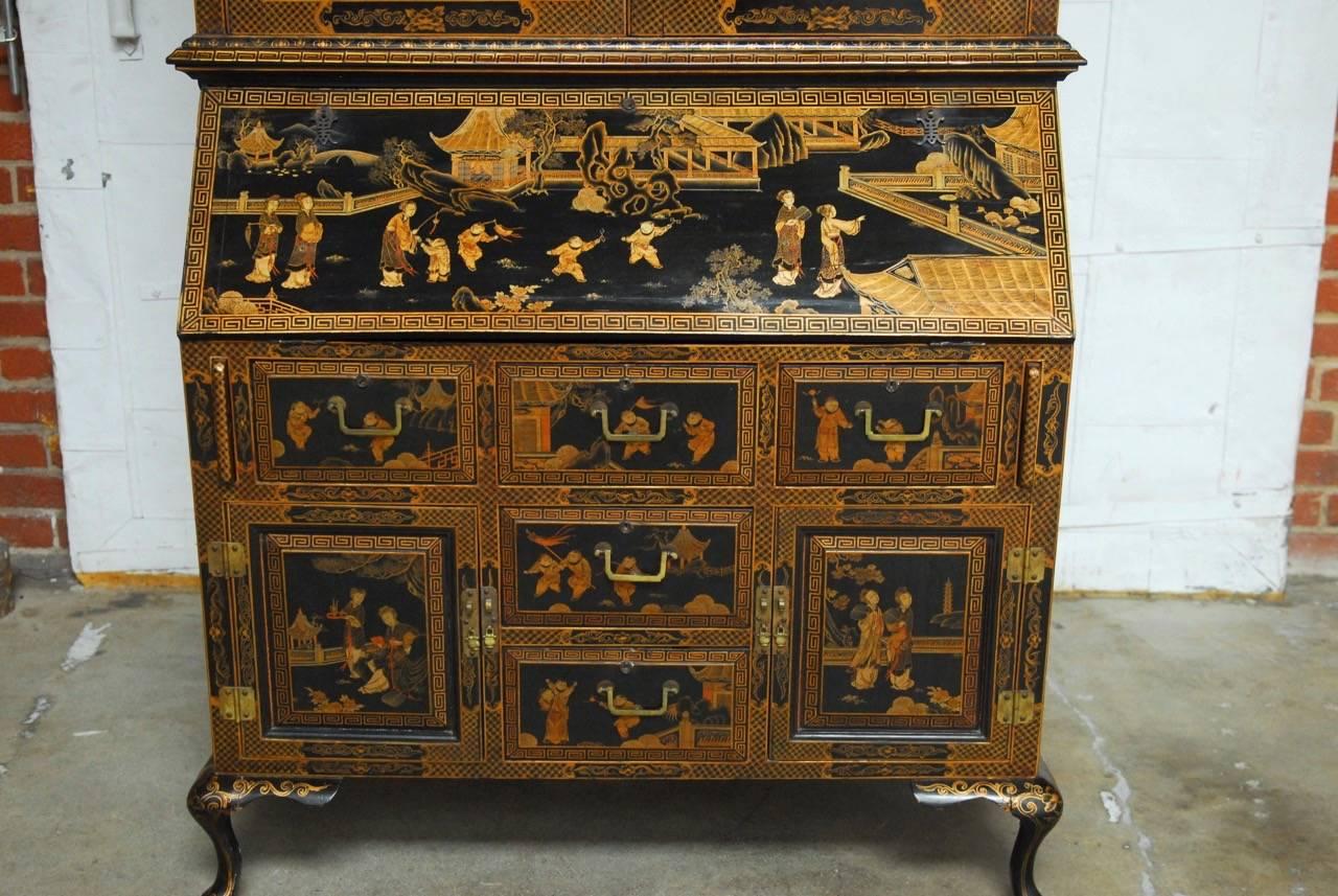Hand-Crafted 18th Century English Chinoiserie Lacquered Secretary Cabinet