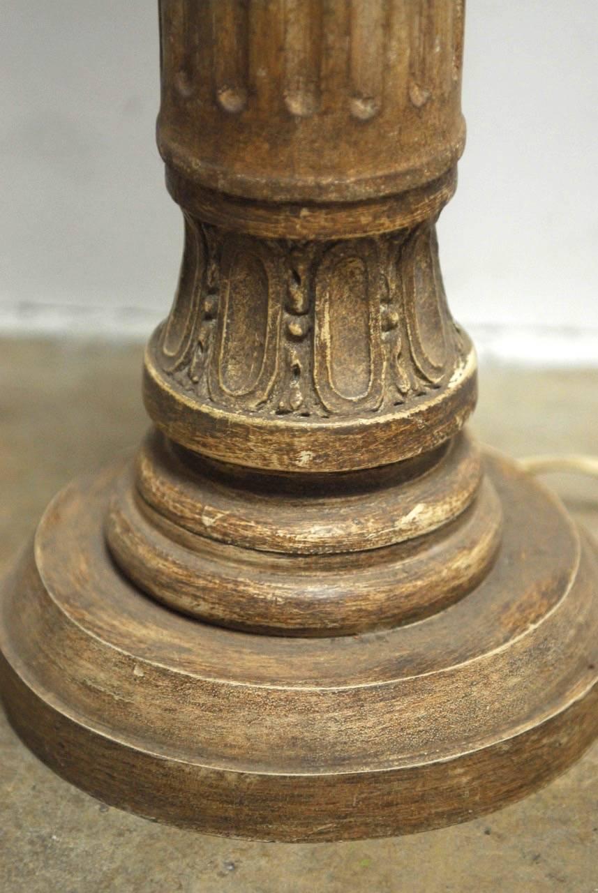 European Pair of Neoclassical Carved Wood Column Floor Lamps