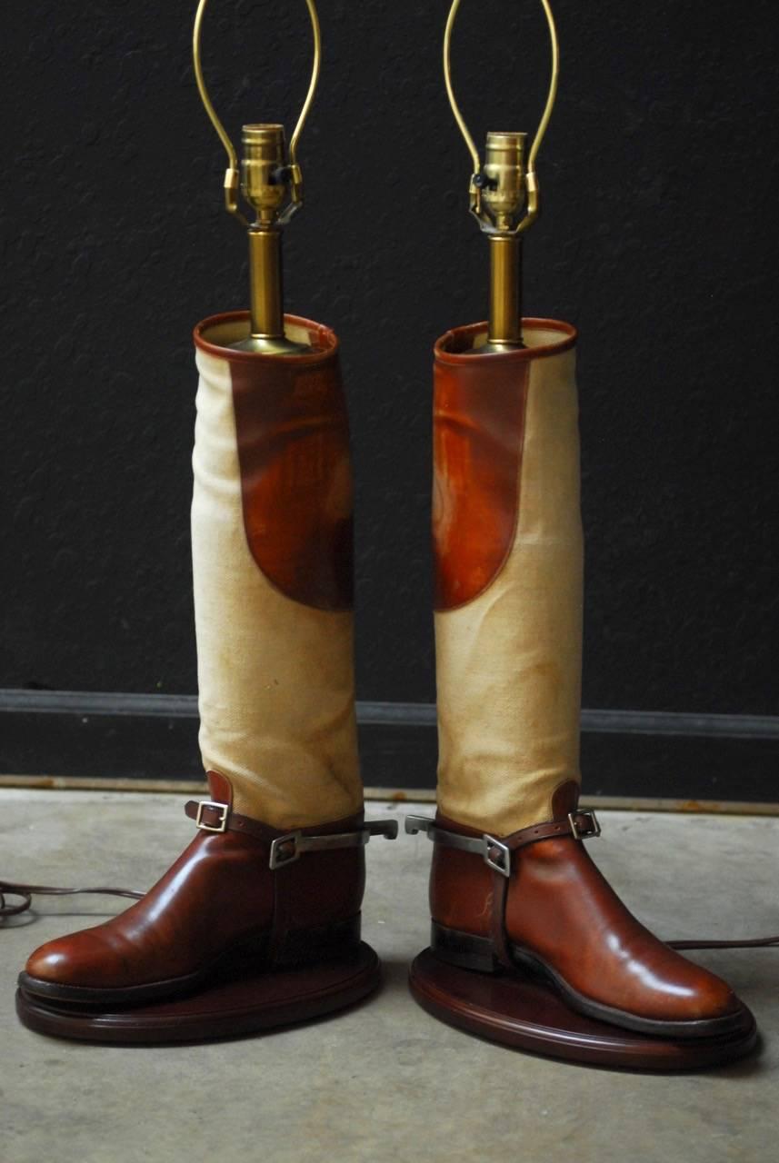 20th Century Important Pair of Equestrian Riding Boots Mounted as Table Lamps 