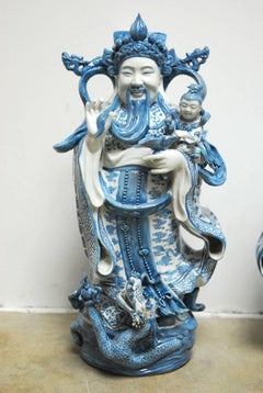 Chinese Blue and White Porcelain Wise Gods Fu, Lu, and Shou