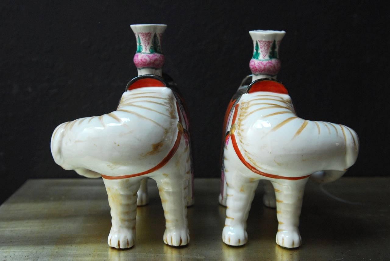 Portuguese Set of Four Porcelain Elephant Candleholders by Mottahedeh