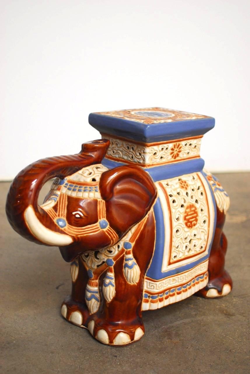 Pair of Ceramic Elephant Garden Stools or Drink Tables In Excellent Condition In Rio Vista, CA