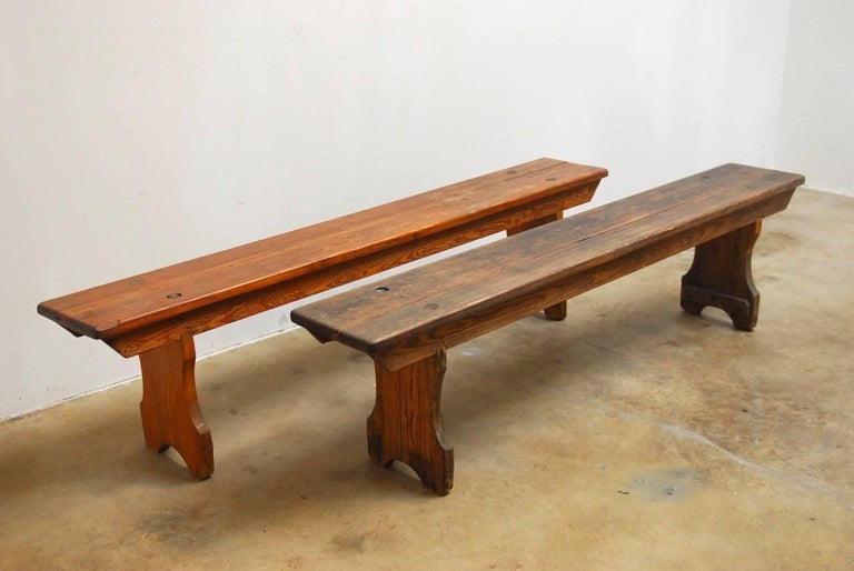 Pair of 19th Century English Pine School Benches at 1stDibs school