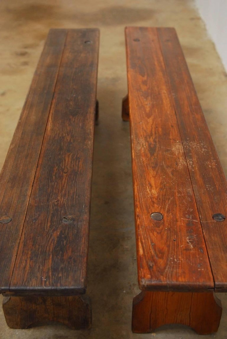 Pair of 19th Century English Pine School Benches at 1stDibs school