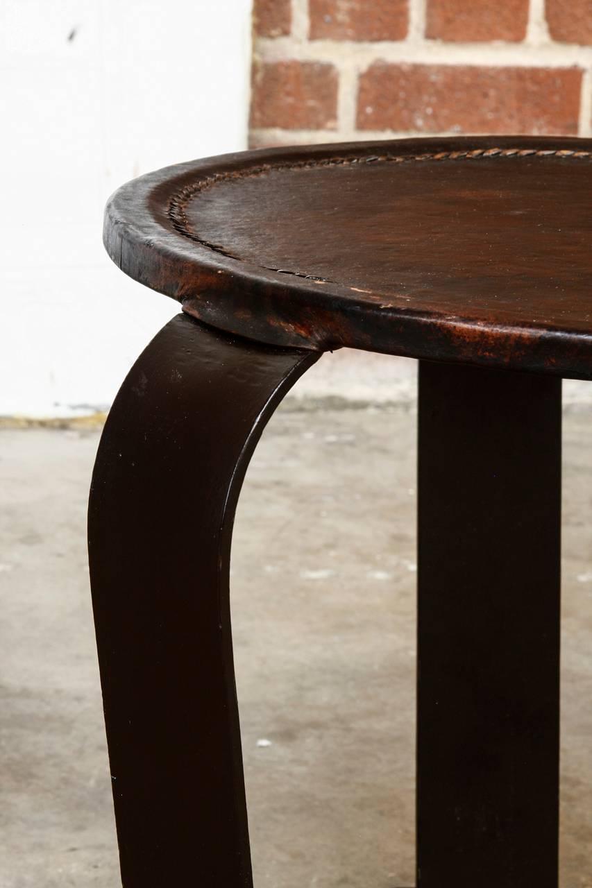 Wrought Iron Leather Top Stool or Drinks Table 3