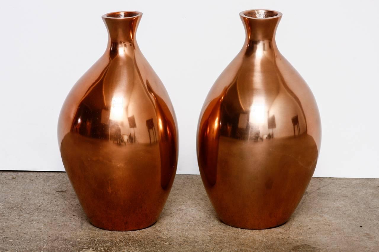Pair of Asian Polished Copper Vases by Gump's 6