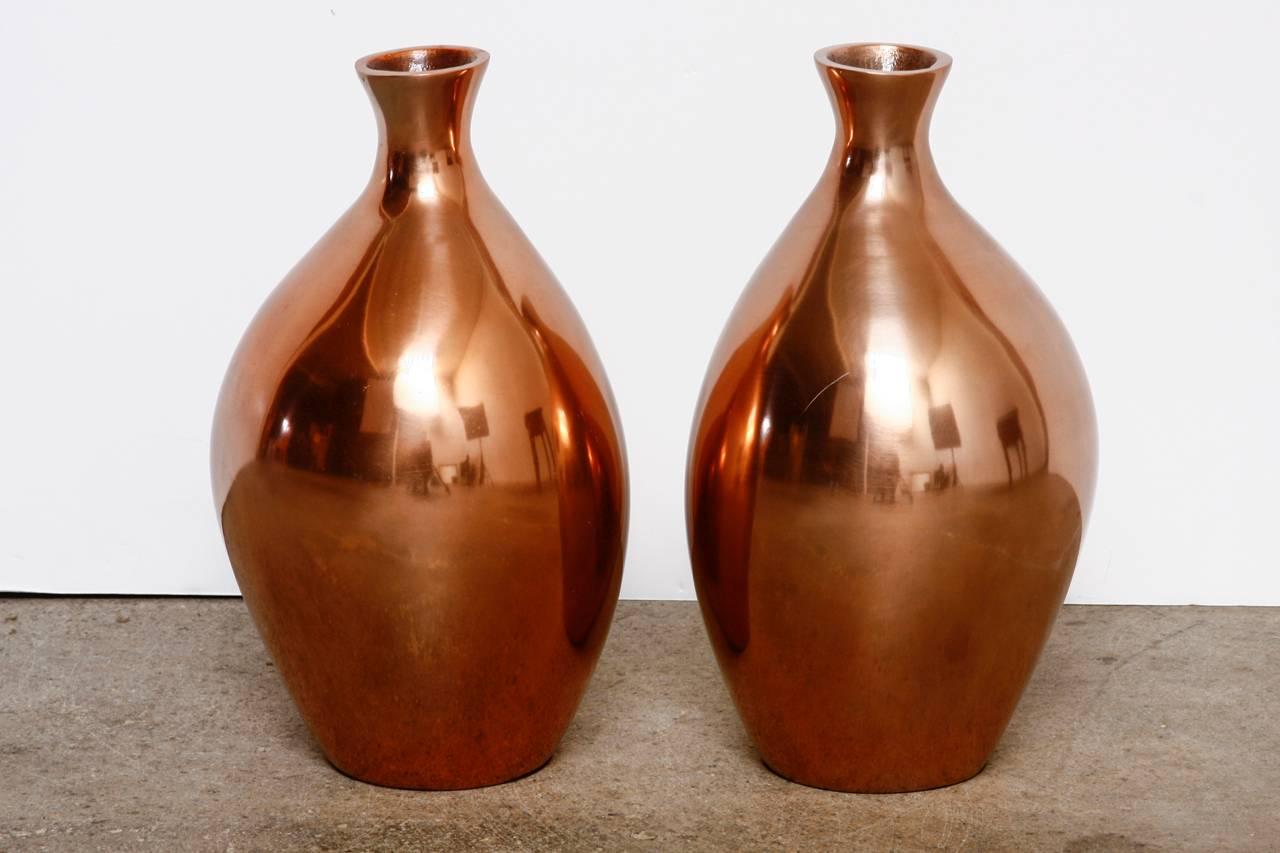 Pair of Asian Polished Copper Vases by Gump's 1