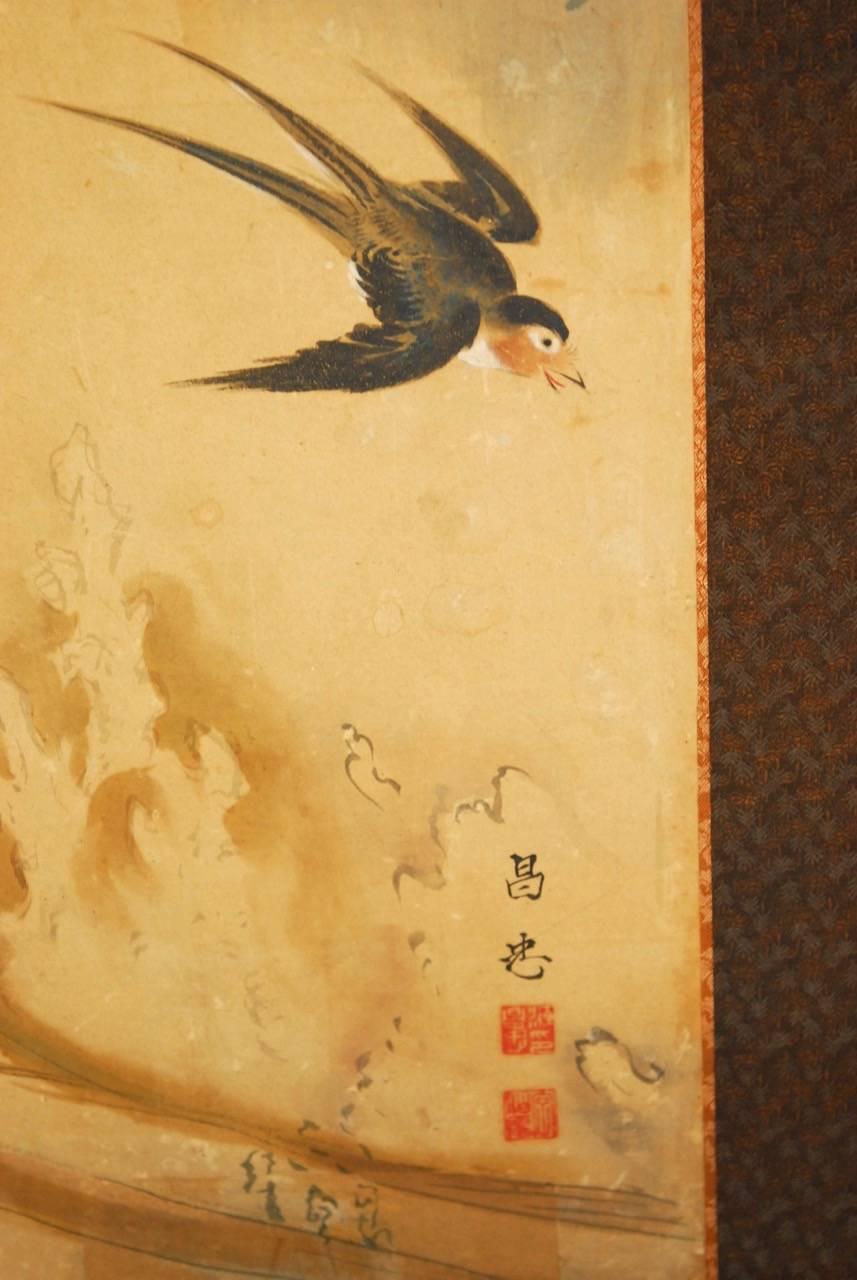 19th Century Japanese Edo Period Two-Panel Hawk Screen In Good Condition In Rio Vista, CA