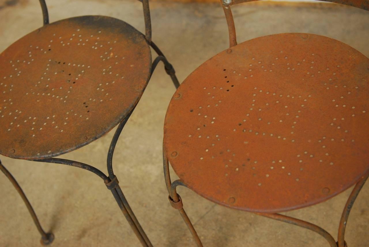 Mid-Century Modern Pair of French Iron Bistro or Cafe Chairs