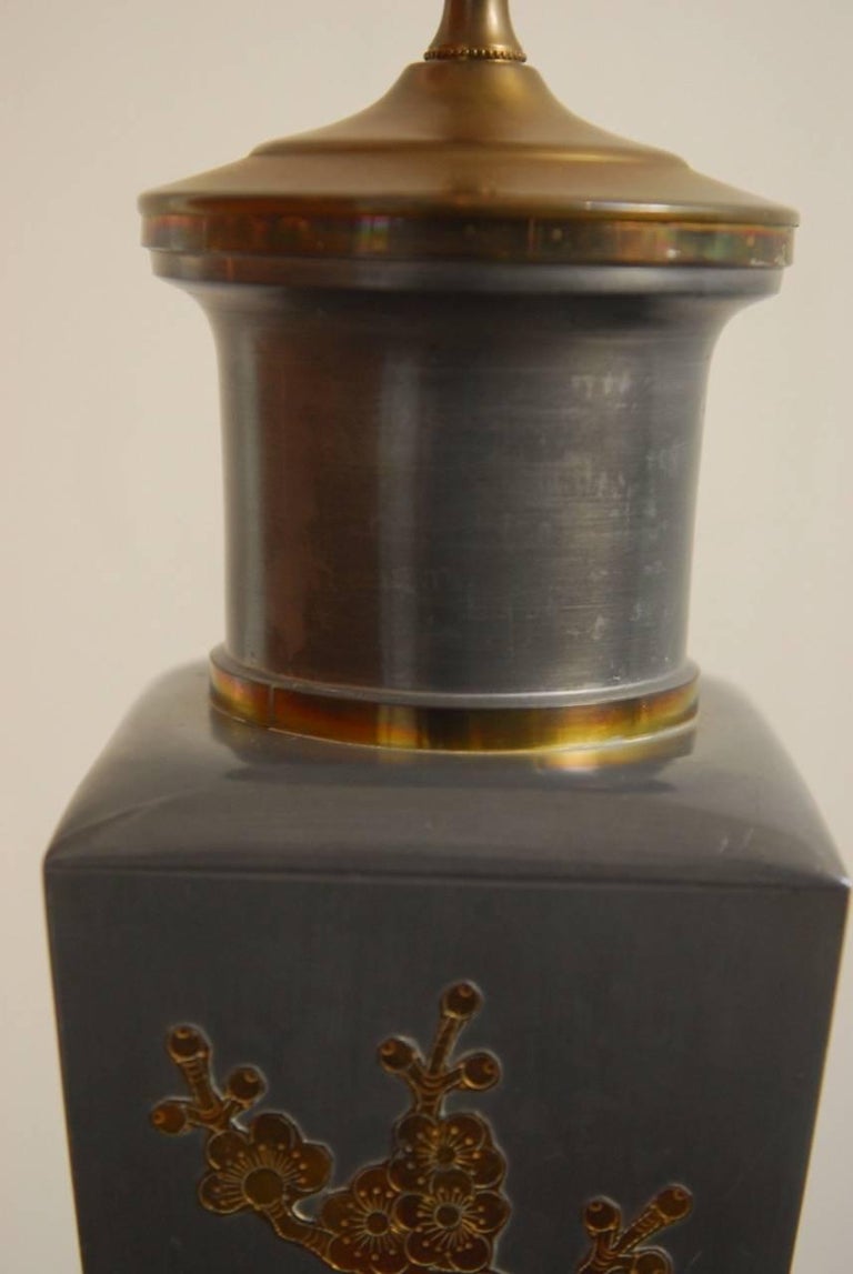 MidCentury Chinese Pewter and Brass Vase Table Lamp For Sale at 1stDibs