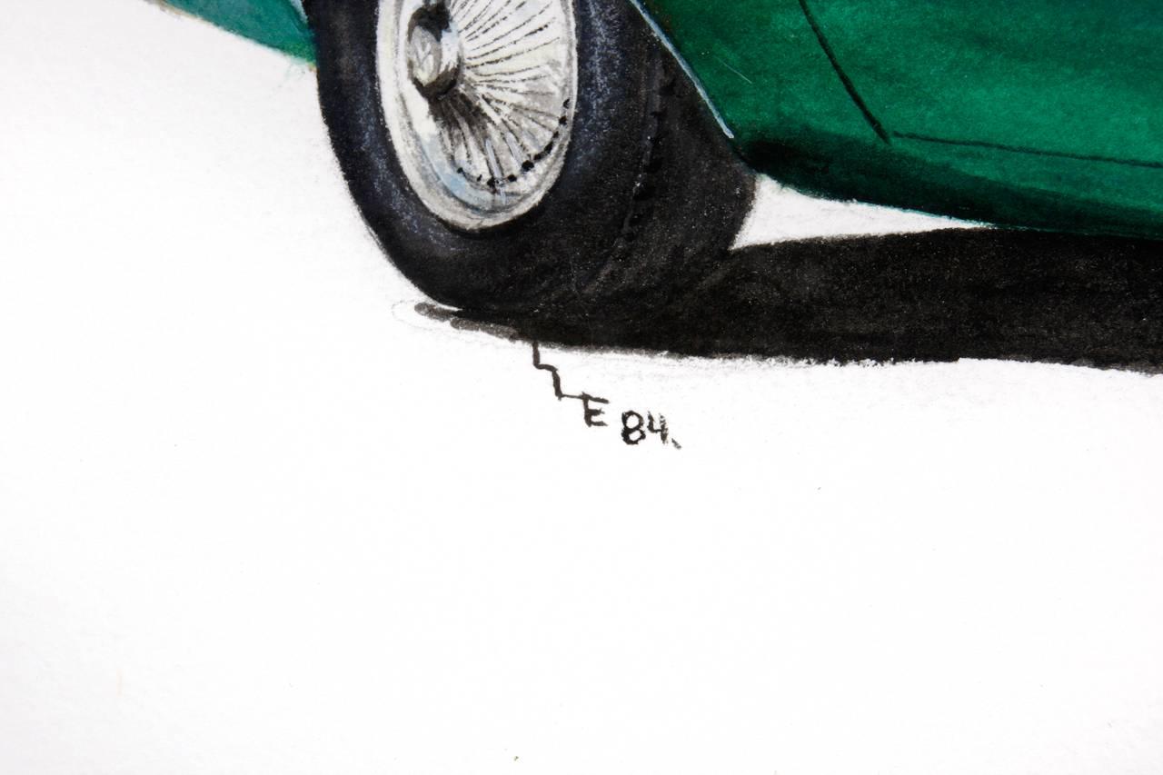 Mid-Century Modern Green Olds 442 Muscle Car Original Americana Watercolor For Sale